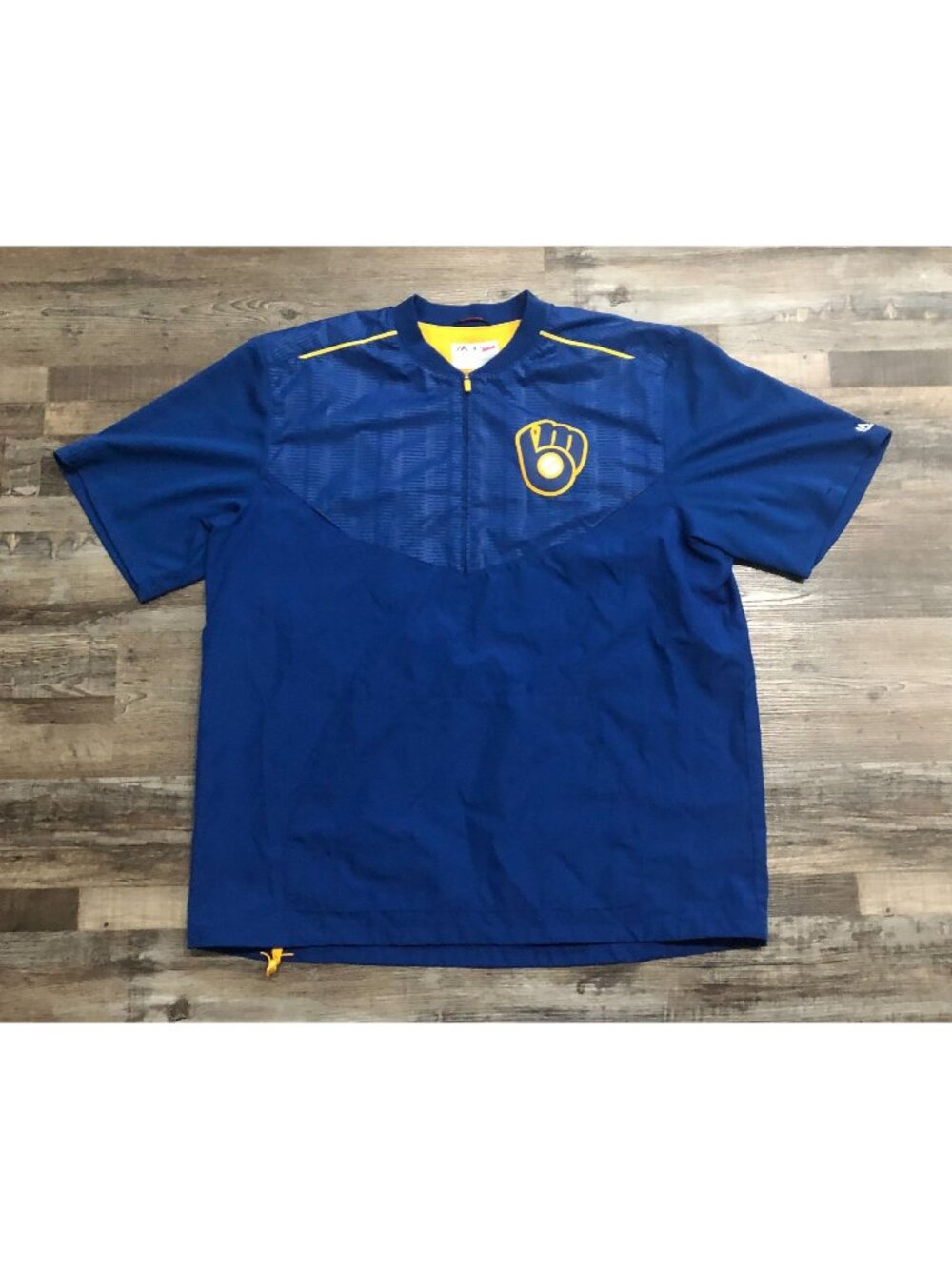 Majestic Milwaukee Brewers Mens 2XL Blue 1/4 Zip Batting Practice Jersey
